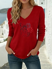 cheap Independence Day Top-American Independence Day Women's T Shirt Long Cotton Top Tee Top Print Graphic Stylish Classic Casual Long Sleeve V Neck Regular Tops Daily Going out Weekend Blue Black White Red Green Spring Fall