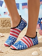  Chaussures aquatiques pour femmes, commémorant le 250e anniversaire des États-Unis – chaussettes aquatiques rouges et bleues aux couleurs du drapeau américain, idéales pour la plage, la natation, le