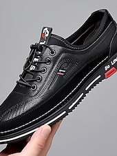 cheap Casual Lace-Up Shoes-Men's Comfortable Business Casual Walking Sneakers, Lightweight Faux Leather Lace-Up Shoes for Travel, Work &amp; Daily Wear