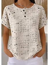 economico T-shirt a righe e geometrico-Maglietta Waffle da donna maglie a maglia testurizzata color block grafica geometrica astratta elegante classica manica corta girocollo standard casual fine settimana marrone chiaro khaki arcobaleno