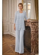 economico Tailleur pantalone della mamma-Tuta Completo Pantalone Tre Pezzi Lunghezza al pavimento Abito da cerimonia per signora Senza Maniche Collo gioiello Elegante Taglie Forti Con Stola Formale Ospite di nozze Ricevimento di matrimonio