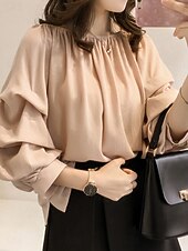 Χαμηλού Κόστους Μπλούζες &amp;amp; Πουκάμισα-Γυναικεία Πουκάμισο Μπλούζα Μπλούζες σιφόν Σουρωτά Σκέτο Ενεργό Στυλάτο Μακρυμάνικο Ώμοι Έξω Κανονικά μπλουζάκια Καθημερινά Αργίες Εξόδου Θαλασσί Ανθισμένο Ροζ Σομόν Καλοκαίρι Άνοιξη