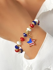 cheap Accessories-Women's Alloy &amp; Acrylic Patriotic Charm Bracelet, Stretch Beaded Bracelet in Multi Pendant Styles for America 250th Celebration, Independence Day and Daily Casual Wear