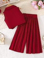 economico Completi per bambine-2 Pezzi Bambini Ragazze Tinta unica Arricciato Camicia &amp; Pantaloni Impostato Senza Maniche Moda Casuale Dai 4 anni in su Estate Rosa scuro Bianco Rosa