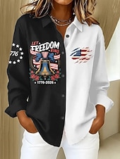  Αμερικανική Ημέρα Ανεξαρτησίας Γυναικείο Πουκάμισο Κουμπιά Εκτύπωση Γραφικών Επέτειος Αμερικής Vintage Στυλάτο Μοντέρνο Μακρυμάνικο Πουκάμισο Με Κολάρο Κανονικά Μπλουζάκια Ημερήσια Μπλε Μαύρο