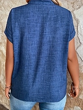 billige Enkle bluser-Dame Skjorte Bluse عادي Årgang Klassisk Moderne Kortermet V-hals Vanlige topper Daglig Ferie Ut på byen Blå Sommer Vår