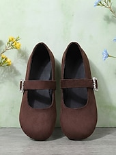 voordelige Platte damesschoenen-Dames Mary Jane platte schoenen met brede pasvorm in koffiekleur – comfortabele, casual platte schoenen met ronde neus en gesp met strasssteentjes, geschikt voor werk, dagelijkse wandelingen en buitenactiviteiten.