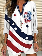  Ziua Independenței Americane Pentru femei Bluză Imprimeu Grafic Steag Epocă Tropical Hawaiană Manșon Lung În V Topuri lungi Zilnic Concediu Costum de plajă Alb Roșu / albastru Bej Vară Primăvară