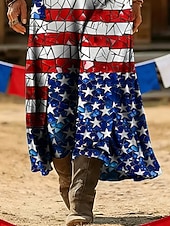  Women's Maxi long Dress Vintage Dress Casual Dress Vintage Daily Outdoor Vacation Regular Fit Flag Long Sleeve V Neck Blue Summer Spring Autumn