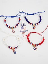 Недорогие Аксессуары-Набор женских браслетов из разных материалов, различные стили, подвески с патриотическим флагом США, регулируемые ремешки, идеально подходит для празднования 250-летия США, Дня независимости и повседневной носки.