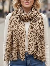baratos Acessórios de férias-Lenço feminino de chiffon leve estilo boêmio, estampa de leopardo, várias cores, ideal para uso diário, férias e viagens.