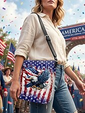  Dameveske i polyester med justerbar stropp, dristig ørn- og amerikansk flaggtrykk, perfekt for USAs 250-årsjubileum, uavhengighetsdagen og hverdagsbruk