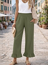  Mulheres Calças de linho de algodão Perna larga chinês Férias Roupa de rua Casual Comprimento total Cintura Média Tecido Bolsos Cintura elástica Conforto Confortável Sem Elasticidade Diário Ao ar