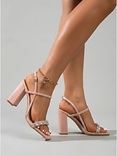 baratos Dama de honra-Sandálias femininas rosa com salto bloco - sapatos para damas de honra em casamentos urbanos