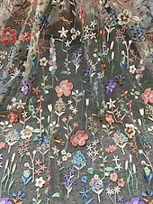 billige Ankellengde-A-linje Kjoler Te-lengde Cocktail Kjole Gjestekjole til bryllup Kjole til brudens mor Halvlange ermer Crew-hals Elegant Fritid Formell Bryllupsgjest Kentucky Derby Chiffon Tyll med Blomstertrykk