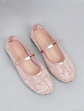 Χαμηλού Κόστους Παράνυμφος-Γυναικεία ροζ δαντελένια φλατ παπούτσια - άνετα παπούτσια για παράνυμφους για γάμους στον κήπο