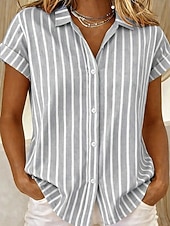 economico Bluse a righe e geometriche-Maglietta da Donna Manica Corta Grafica Geometrica Striata Vintage Tropicana Elegante Senza Maniche Colletto Lungo Top Giornaliero Blu Nero Rosa Arancione Verde Estate Primavera