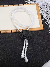 abordables Boda ACC-Collar de cadena para la cintura con perlas de imitación de camelia para mujer en blanco y negro, joyería elegante y versátil para bodas, fiestas nocturnas, para ir al trabajo y ocasiones formales.