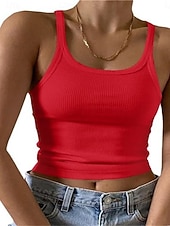 preiswerte Einfacher Tank-Damen Tank Top Ärmelloses Shirt T-Shirt Einfarbig Mode Klassisch Lässig Ärmellos Rundhalsausschnitt Normale Oberteile Täglich Ausgehen Wochenende Blau Kastanienbraun Schwarz Weiß Gelb Sommer Frühling