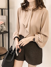 abordables Blusas y camisas-Mujer Camisa Blusa Tops de gasa Frunce Plano Activo Elegante Manga Larga Cuello Barco Tops regulares Diario Ropa de calle Festivos Amarillo Verde Trébol Albaricoque Verano Primavera