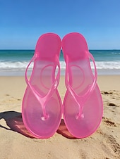 voordelige Vrouwen-Waterdichte zwarte jelly teenslippers voor dames - lichtgewicht, transparante platte sandalen met bandjes voor strandvakanties en wandelingen langs de kust. &amp;zomerse eilandvakanties