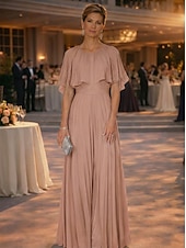 preiswerte Overalls für Mütter-Overall Hosenanzug Bodenlang Brautmutterkleid Kurzarm Halbarm Rundhalsausschnitt Elegant Einfach Lässig Formell Hochzeitsgast Hochzeitsfeier Chiffon Schals mit Falten