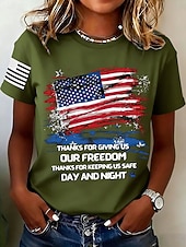 Недорогие День независимости Топ-День независимости США Жен. Футболка С принтом Графика Флаг Буквы Винтаж Стиль Классика С короткими рукавами Вырез под горло Обычные топы Повседневные Синий Черный Красный Зеленый Бежевый Лето Весна
