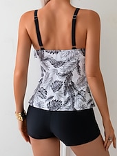 رخيصةأون مايوهات تانكيني-نسائي ملابس السباحة تانكيني 2 قطعة عالي الخصر ملابس السباحة بنطلون رياضي للبطن عالي الخصر ضعيف بدون ظهر أنيق العطلة أوراق سكوب بدون كم بدلة سباحة