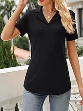 tanie gładka koszulka-Damskie Koszula Bluzka Niejednolita całość Równina Aktywny Zabytkowe Krótki rękaw Kołnierzyk koszuli Zwykłe topy Codzienny Święto Wyjściowe Zielononiebieski Czarny Biały Rumiany róż Granatowy Lato