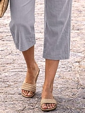 billige Luksuriøse bukser-Dame Capri-bukser Linbukser i bomull kinesisk Sommershorts Ferie Grunnleggende Fritid Kalv lengde Høy Midje عادي Lomme Elastisk midje comfy Komfort Myk Elastisk Daglig utendørs Gate Marineblå Vin