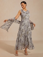  Pentru femei Rochie Maxi Rochii din Șifon Rochie de Vară Rochie A line Elegant Vacanță Zilnic Vacanță Invitat la nunta Floral Fără manșon Glugă Gât Gri Deschis