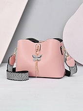 baratos Malas com Alça-Bolsa transversal feminina em couro sintético com alça ajustável, pingente de borboleta, bolsa casual chique multicolorida para uso diário, deslocamento para o trabalho e passeios de férias.