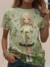 economico Maglietta Animali-Per donna Maglietta Stampato Grafico Animale Vintage Elegante Classico Manica Corta Girocollo Top Regolari Quotidiano Weekend Verde chiaro Verde Arcobaleno Estate Primavera