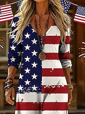  Independent Day Women's Maxi Dress Vintage Dress Casual Dress Vintage Daily Outdoor Vacation Regular Fit American Flag Long Sleeve V Neck Red Summer Spring Autumn
