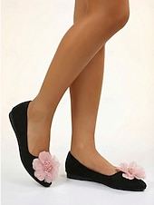 abordables Mujeres-Women's Black Ballet Flats with Floral Decoration – Elegant Dress Shoes for Resort Street Strolls, Date &amp; Daily Wear