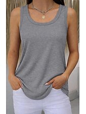 ieftine Rezervor simplu-Pentru femei Mărime Plus Tricou Bluză Culoare solidă Elegant Epocă Stilat Fără manșon În U Topuri lungi Zilnic Sport Ieșire Negru Alb Bleumarin Mov Trifoi Vară Primăvară