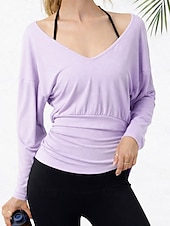  Damen T-Shirt Sport-T-Shirt Elastischer Bund Einfarbig Elegant Stilvoll Sexy Langarm V Ausschnitt Normale Oberteile Fitnessstudio Sport Wochenende Elfenbein Rote Violett Kaffee Frühling Herbst