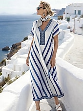 cheap Art&amp;Design Dress-Women's Midi Dress Sundress A Line Dress Vacation Casual Boho Butterfly Sleeve Beach Going out Loose Fit Graphic Rainbow Tribal Short Sleeve V Neck Blue Black White Pink Summer
