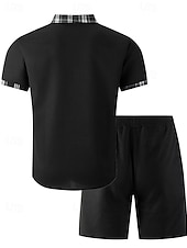 preiswerte Herren Basic Hemden Sets-Herren Zweiteilig Hemd Set Sommer-Set Und Set Kontrastfarbe Lässig Täglich Urlaub Hemdkragen Kurzarm Kurze Hose Sommer Frühling Mode Lässig Bequem Bekleidung