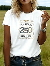  Amerikanischer Unabhängigkeitstag Damen T Shirt T-Shirt Druck Grafik Stilvoll Klassisch Lässig Kurzarm Rundhals Normale Oberteile Täglich Ausgehen Wochenende Blau Schwarz Weiß Rote Khaki Sommer