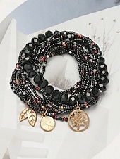 cheap Vacation Accessories-Women's Bohemian Tree of Life Beaded Bracelet – Alloy &amp; Multi-Colored Beads, Perfect for Casual Wear &amp; Beach Vacation Style