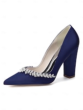 cheap Bride-Women's Nude Chunky Heeled Wedding Shoes with Crystal Detail - Elegant Bridal Heels for Garden Weddings