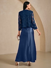 cheap Cocktail Dress-Women's Maxi Dress A Line Dress Satin Elegant Evening Party Lace Glitter Regular Fit Floral Sleeveless Square Neck Navy Blue