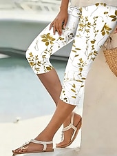 cheap Graphic Leggings-Women's Capri Pants Leggings Vacation Stylish Comfort Calf-Length High Waist Floral Graphic Print Comfort Comfortable Stretchy Daily Outdoor Causal Blue Violet Yellow Green Summer Spring Slim Fit