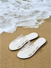 billiga Kvinnor-Färgglada gula strandtofflor för kvinnor - eleganta platta sandaler i genomskinlig PVC med H-remmar för tropiska semestrar och öresor &amp;sommarkläder vid poolen