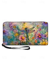 Χαμηλού Κόστους Πορτοφόλια-Γυναικείο πορτοφόλι από τεχνητό δέρμα, με πολλαπλά σχέδια λιβελούλας, μεγάλη χωρητικότητα με πολλαπλές θήκες, ιδανικό για καθημερινή χρήση, διακοπές και ταξίδια