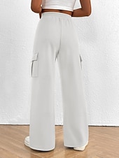 billiga wijde pijpen en hoge taille-Women's Cargo Pants Chinos Vacation Streetwear Casual Full Length Medium Waist Plain Drawstring Pocket Comfy Comfort Micro-elastic Daily Outdoor Street Black White Dark Navy Royal Blue Spring Fall
