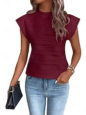 Недорогие Простая футболка-Жен. Рубашка Блуза Полотняное плетение Стиль Классика Современное С короткими рукавами Ложная шея Обычные топы Повседневные Праздники На выход Черный Белый Винный Зеленый Серый Лето Весна
