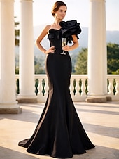 preiswerte Meerjungfrau Abendkleider-Meerjungfrauenschnitt Bodenlang Abiballkleider Abendkleid Ballkleid Festliche Kleidung Korsetts Sexy Ärmellos Ein-Schulter Formell Hochzeitsgast Taft mit Rüschen Schulterblume