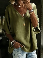 economico T-shirt semplice-Per donna Blusa Tinta unica Quotidiano Elegante Essenziale Mezza Manica Scollo a V Top Regolari Quotidiano Blu Bianco Rosa Arancione Verde Estate Primavera